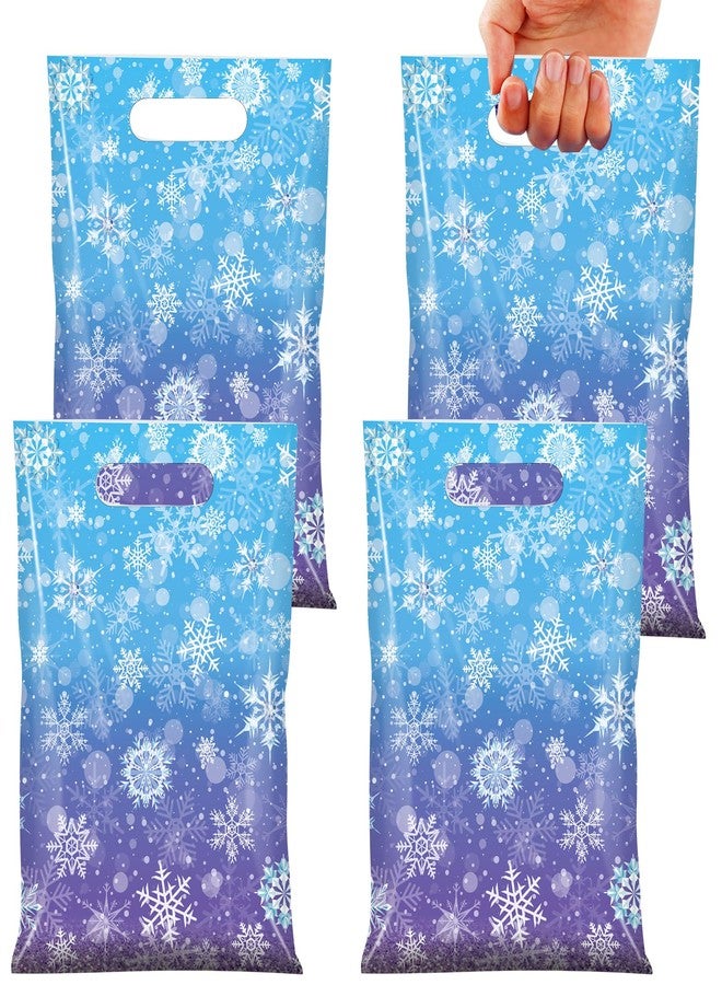 Pascliyna 50 Pcs Winter Snowflake Party Favor Bags, Blue and Purple Snowflake Goodie Bags Bulk with Handles, Holiday Plastic Gift Candy Bag for Birthday Christmas Winter Wonderland Party Supplies - Image 1